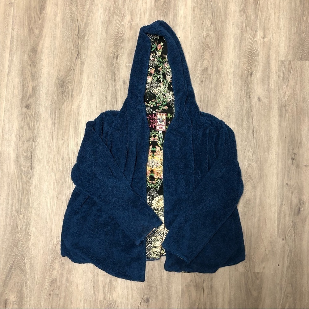 Johnny Was Large Sweater Poncho Blue Fleece Sherpa Reversible Jacket